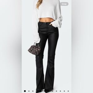 Stylish Black Flared Pants faux leather pants